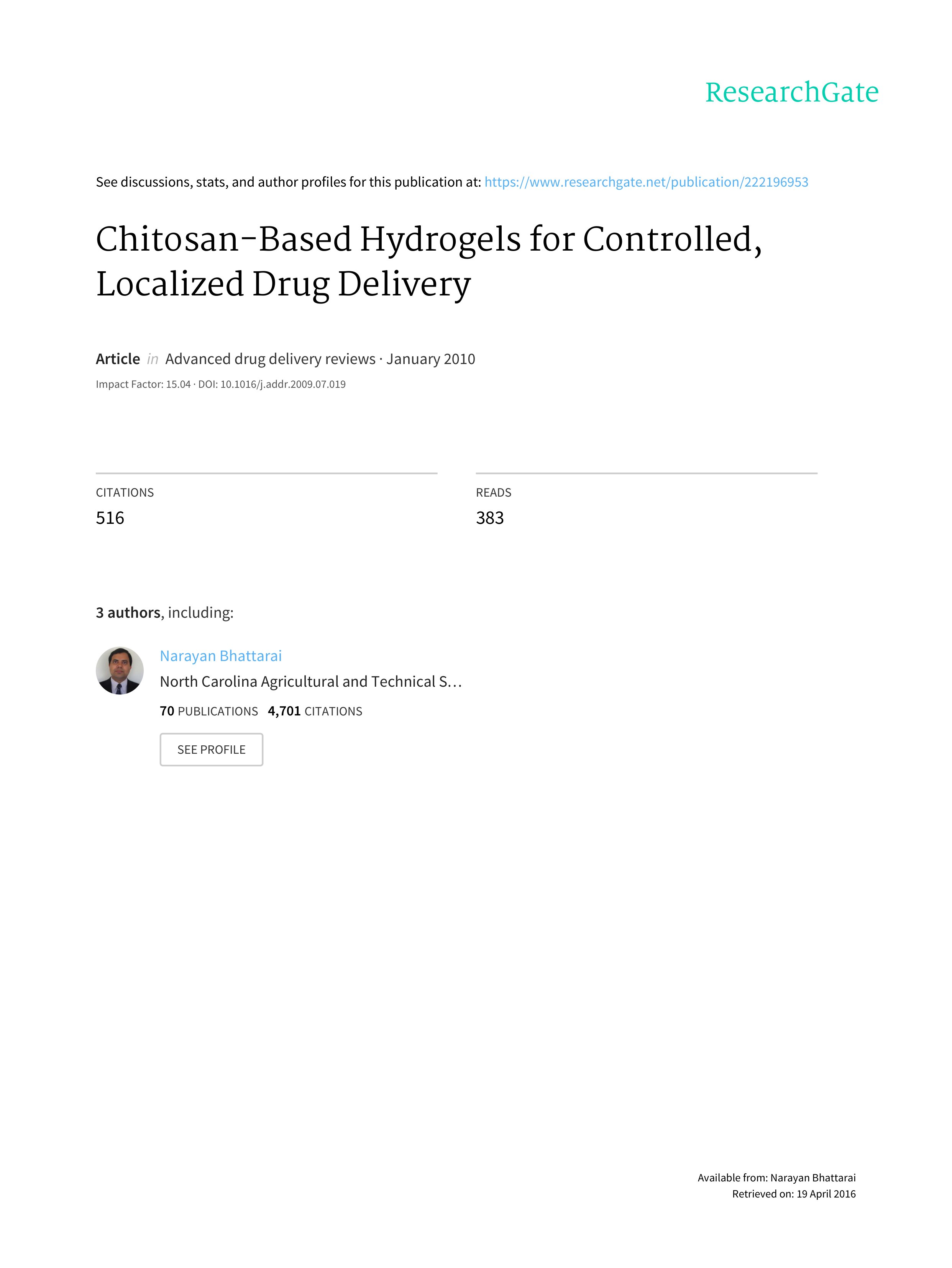 Chitosan based hydrogel