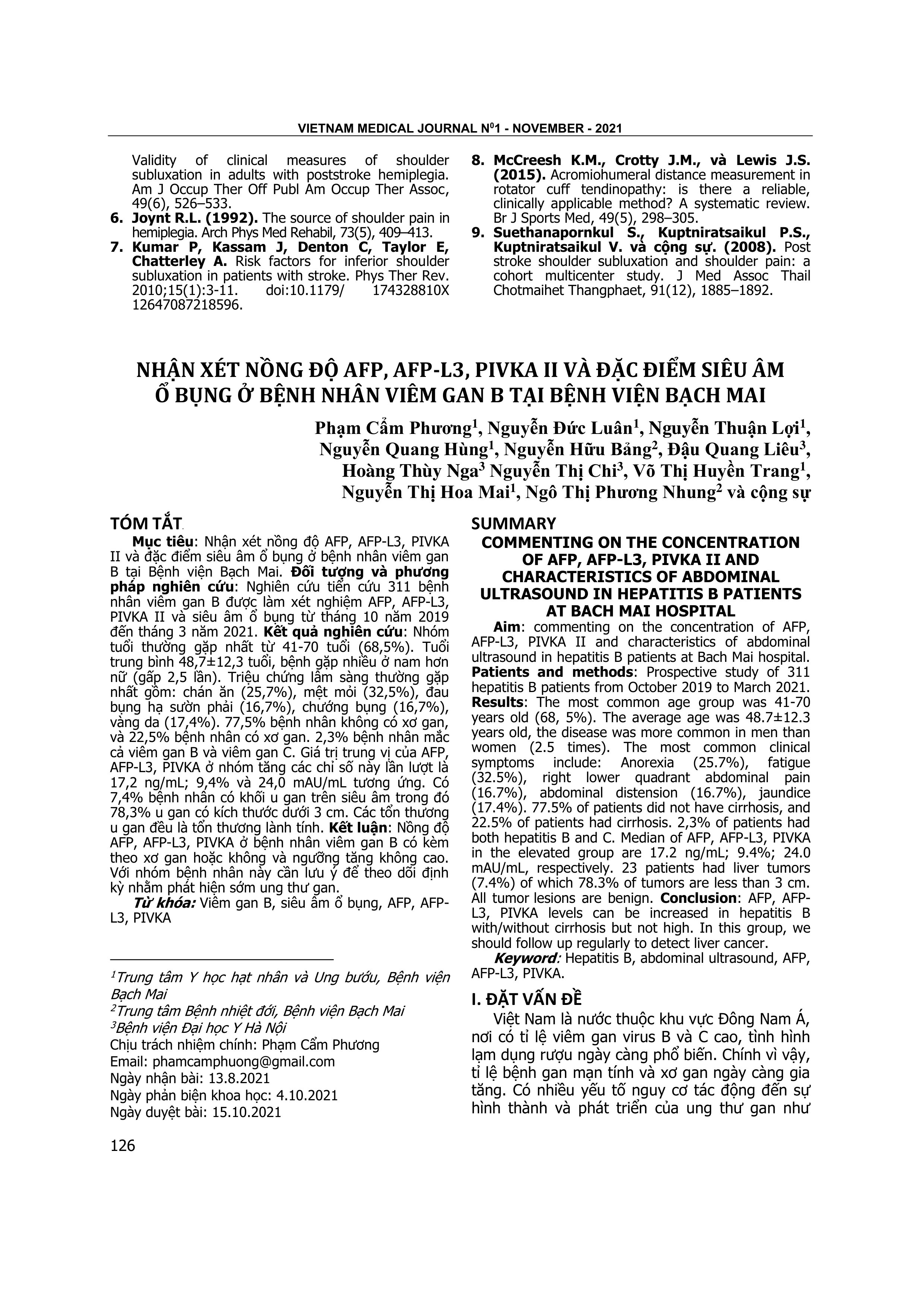 Nhận xét nồng độ AFP, AFP-L3, Pivka II và đặc điểm siêu âm ổ bụng ở bệnh nhân viêm gan B tại Bệnh