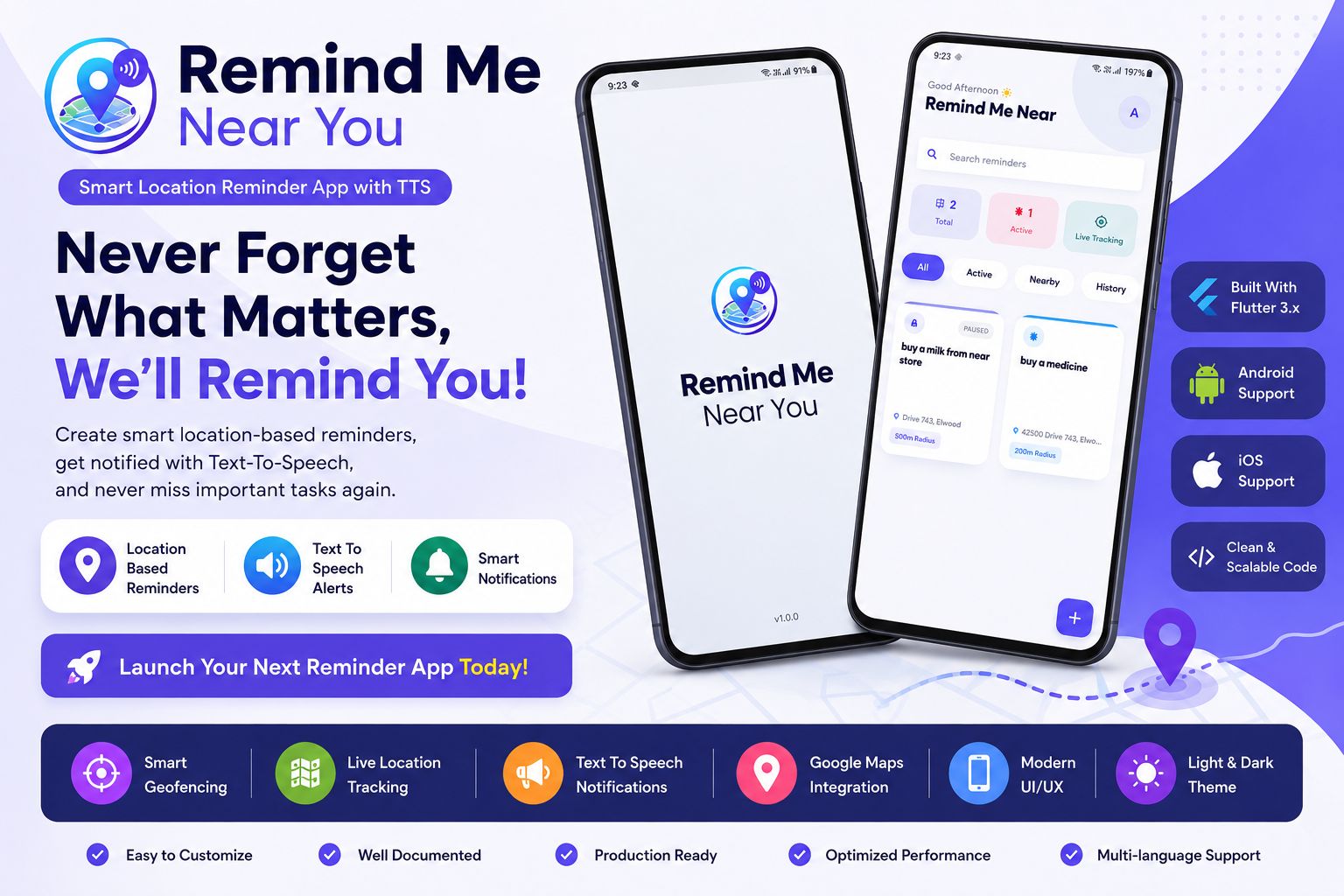 RemindMe | Flutter Location Tracker App With TTS