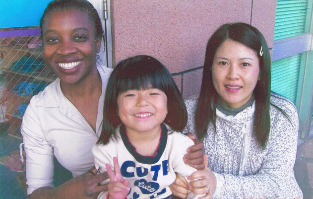 Teacher with young student in Okinawa
