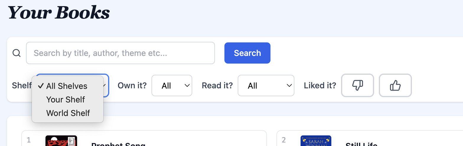 Shelf options for search