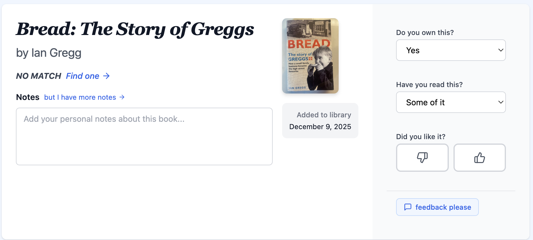 Book not yet matched