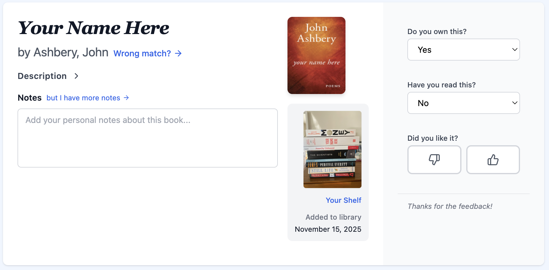 User book with wrong match