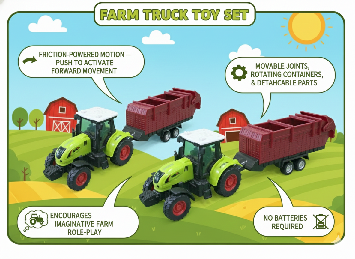 High-Quality Farm Truck – Friction-Powered Vehicle Set - Image 3