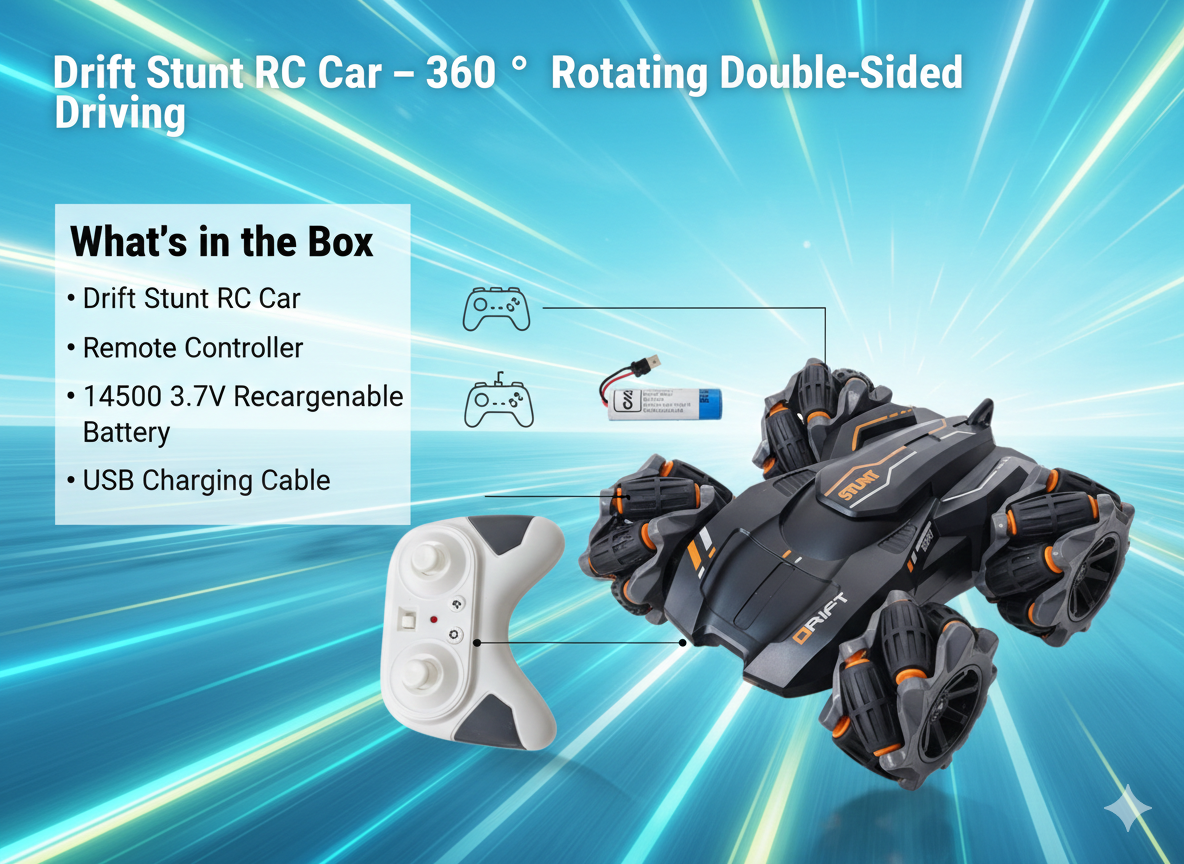 Drift Stunt RC Car – 360° Rotating Double-Sided Driving - Image 3