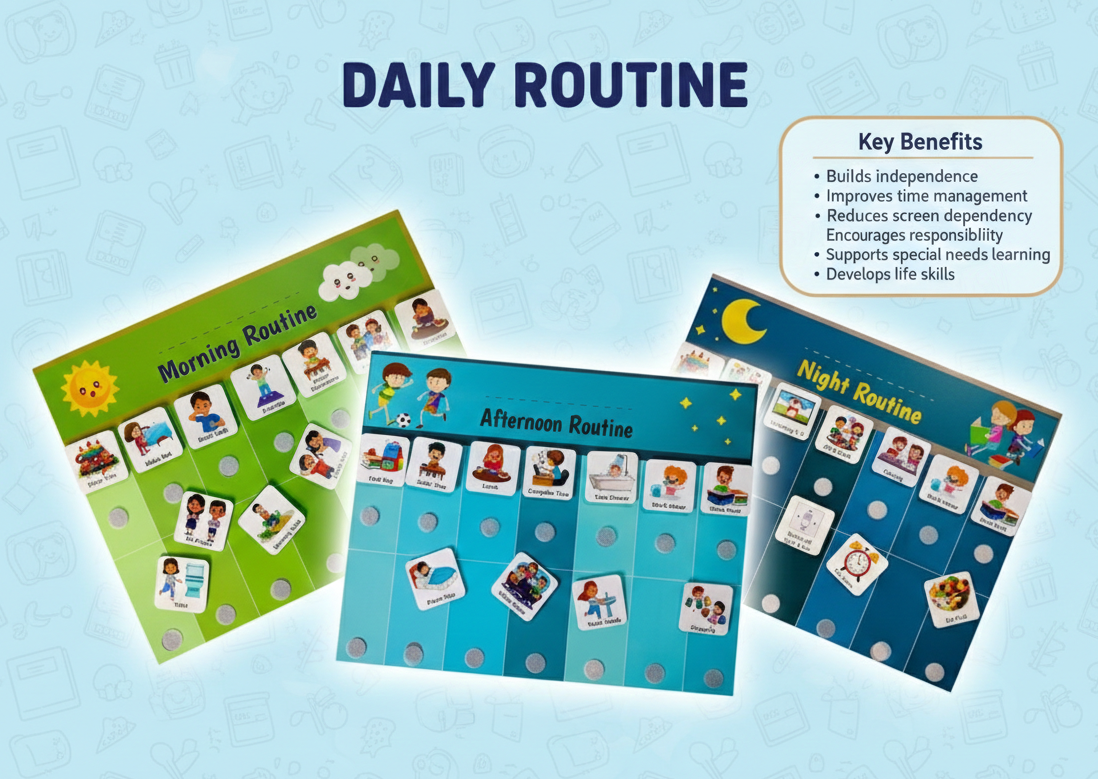3-in-1 Kids Daily Routine Learning Board Set – Morning, Afternoon & Night