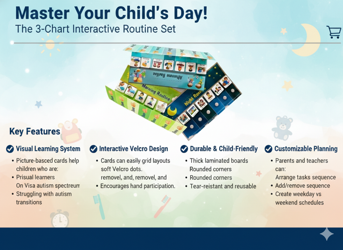 3-in-1 Kids Daily Routine Learning Board Set – Morning, Afternoon & Night - Image 2