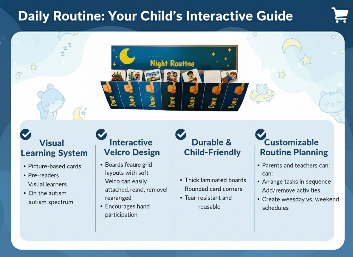 3-in-1 Kids Daily Routine Learning Board Set – Morning, Afternoon & Night - Image 3