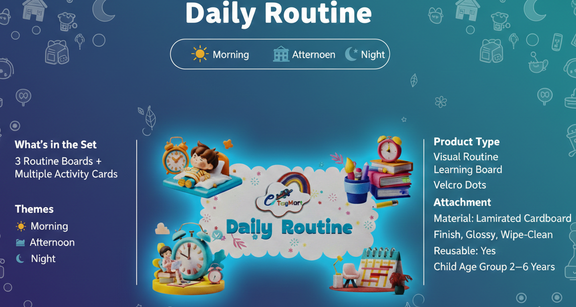 3-in-1 Kids Daily Routine Learning Board Set – Morning, Afternoon & Night - Image 4