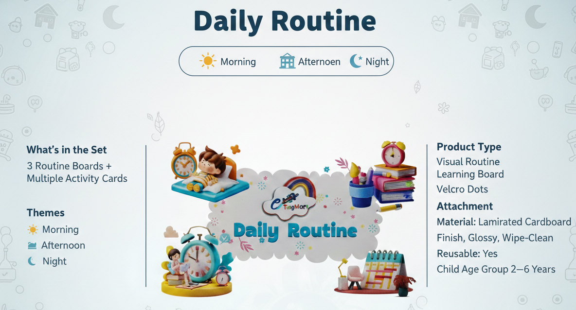 3-in-1 Kids Daily Routine Learning Board Set – Morning, Afternoon & Night - Image 7