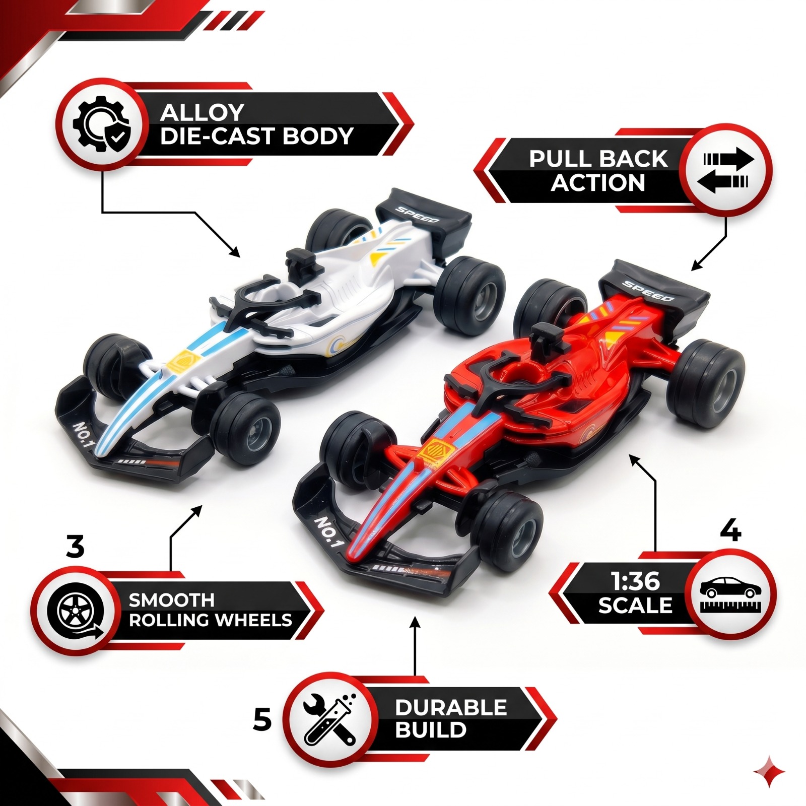Dia Cast Formula Red & White Car - Image 4