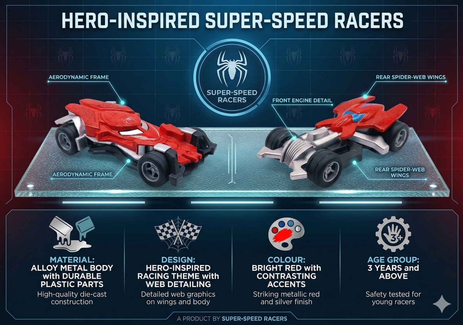 Spider Hero Alloy Model Racing Car – Red Model I - Image 3