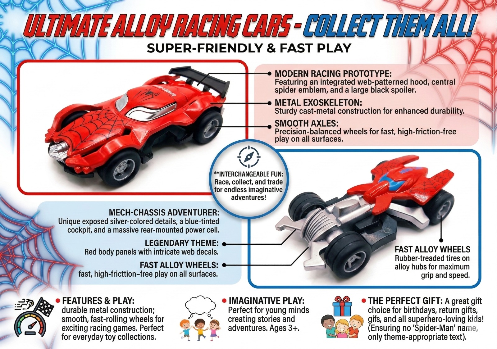 Spider Hero Alloy Model Racing Car – Red II - Image 7