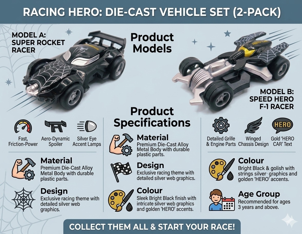 Spider Hero Alloy Model Racing Car – Black I - Image 6