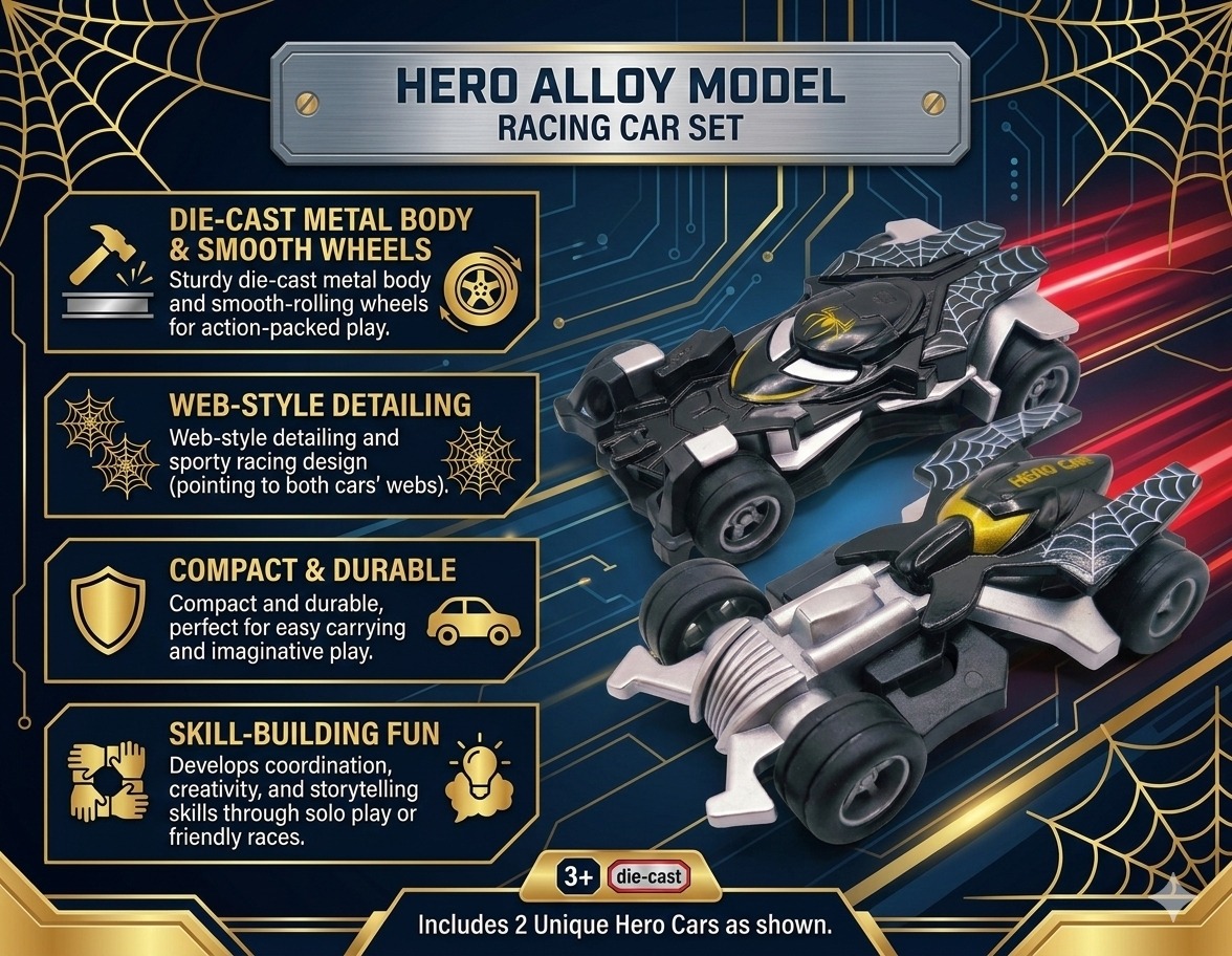 Spider Hero Alloy Model Racing Car – Black II - Image 6