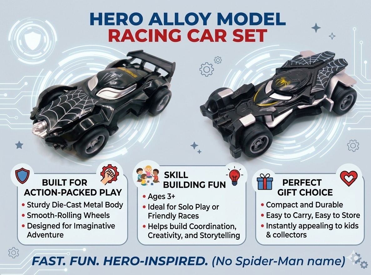 Spider Hero Alloy Model Racing Car – Black III - Image 4