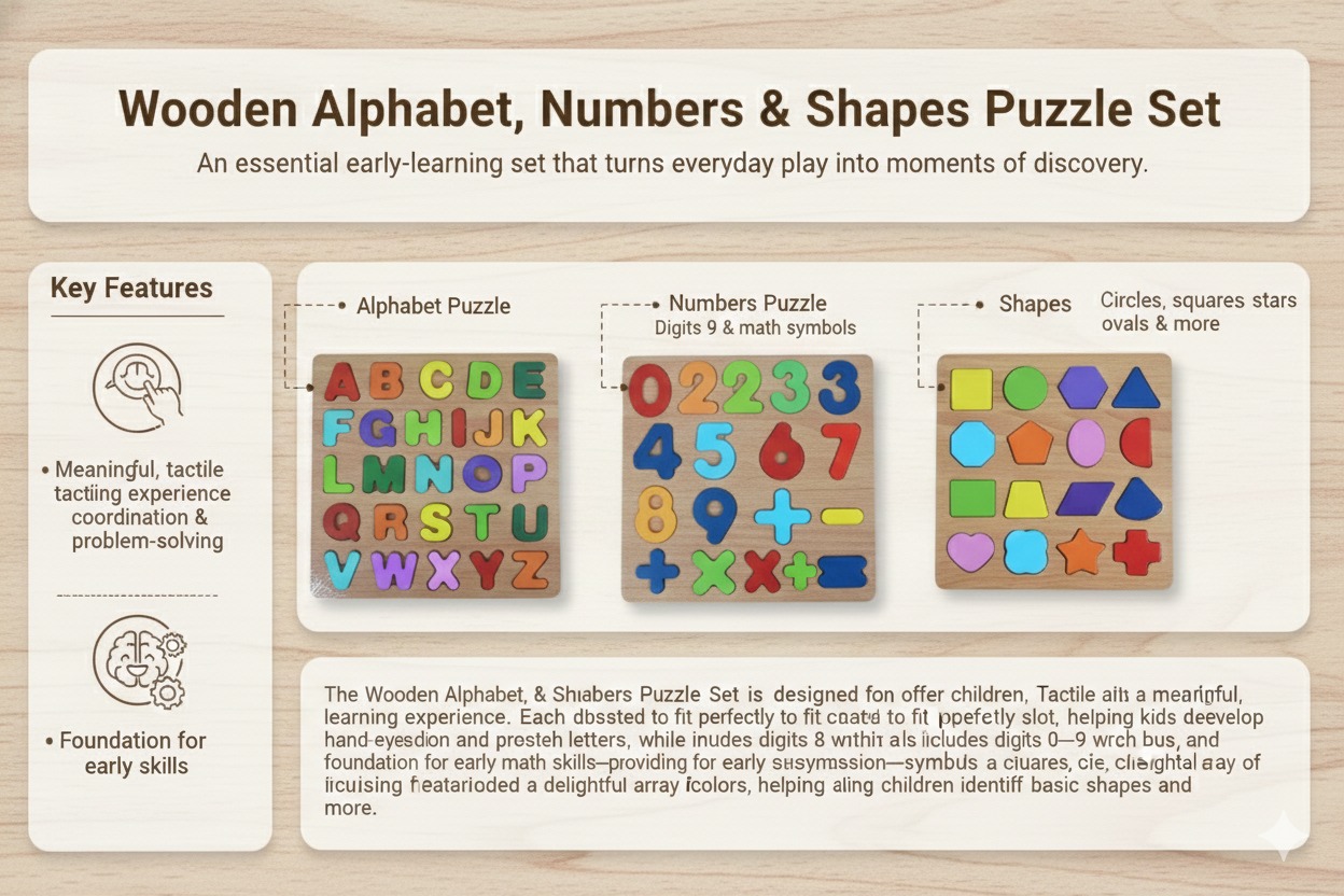 Wooden Alphabet, Numbers & Shapes Puzzle Set - Image 2
