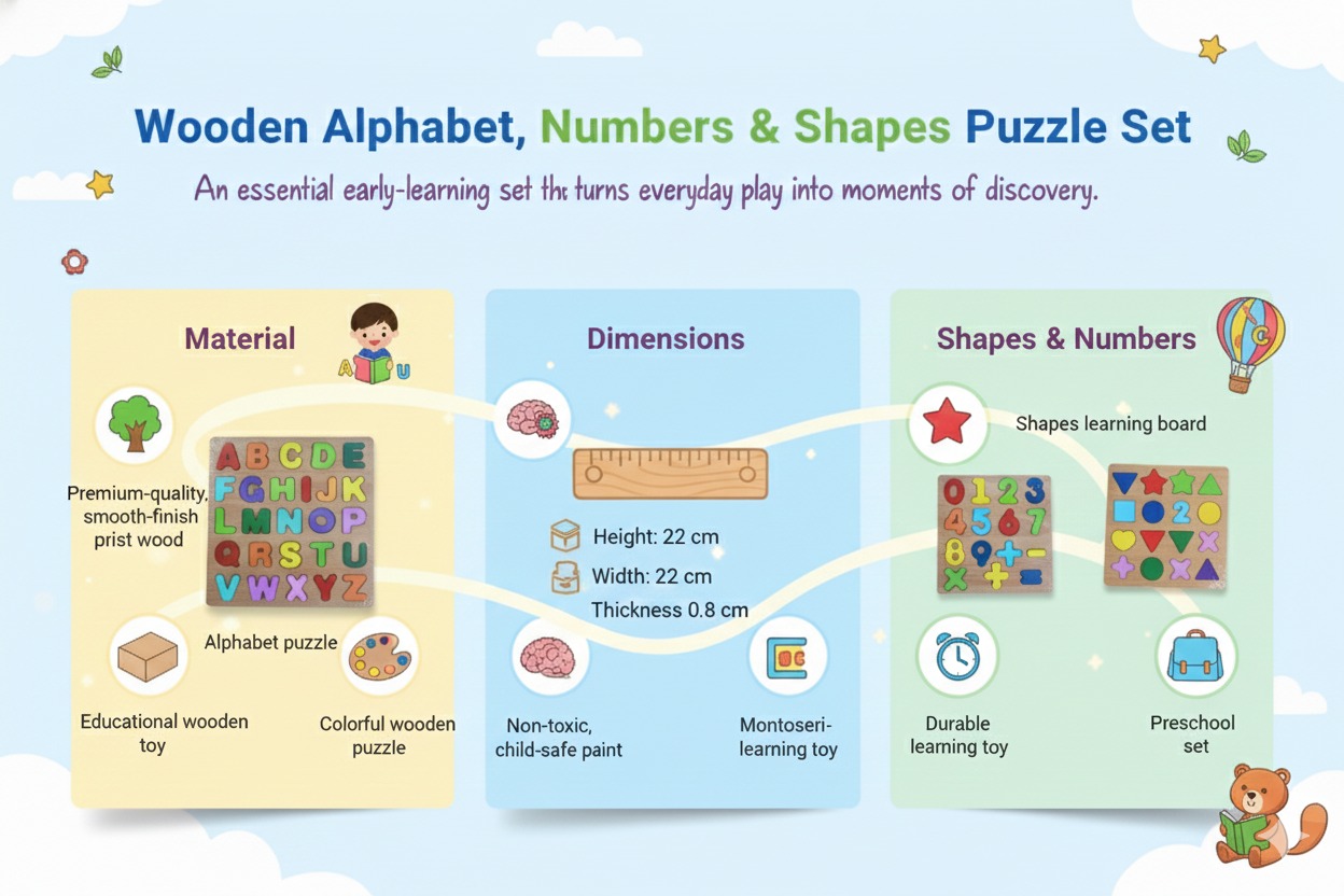 Wooden Alphabet, Numbers & Shapes Puzzle Set - Image 5