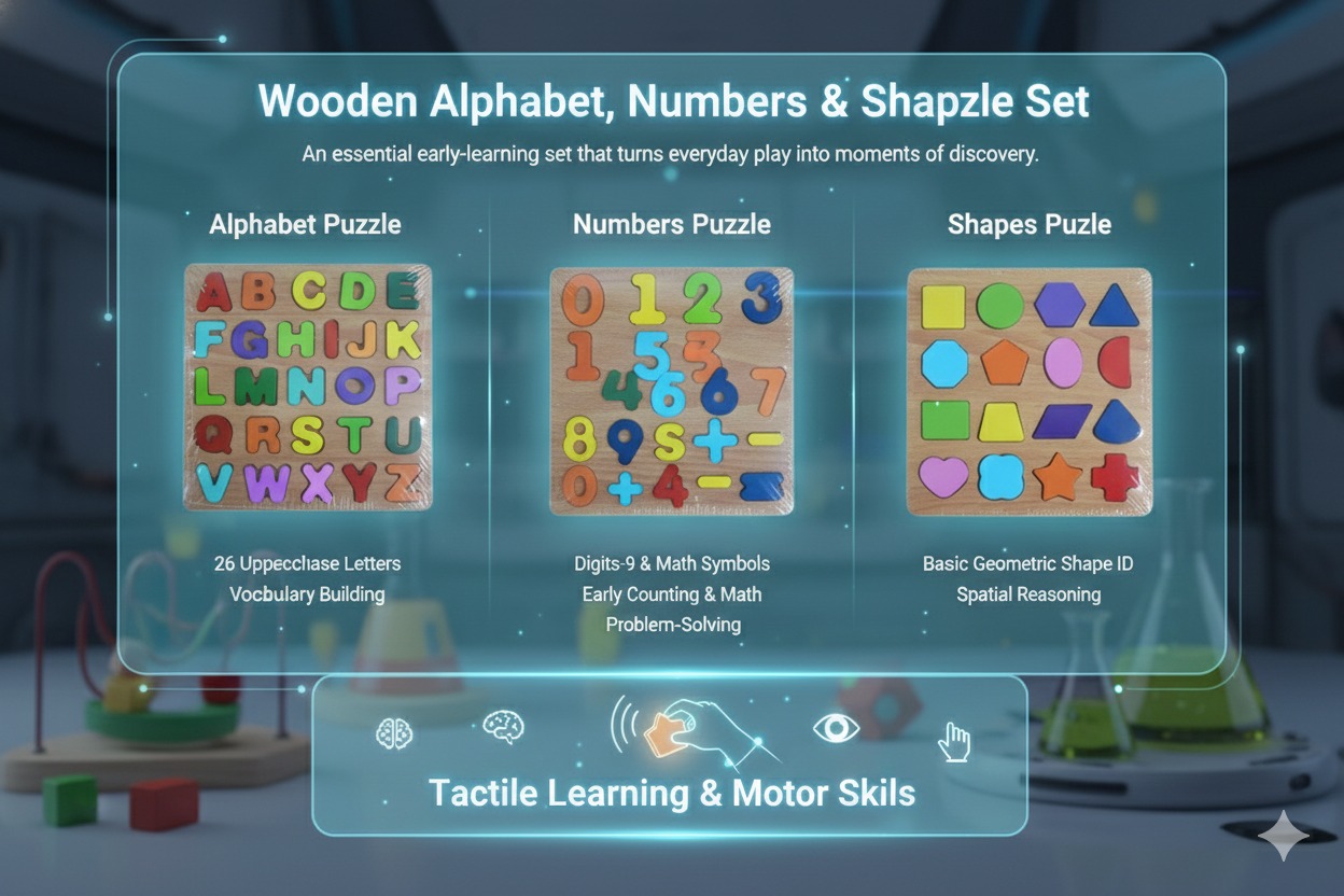 Wooden Alphabet, Numbers & Shapes Puzzle Set - Image 6