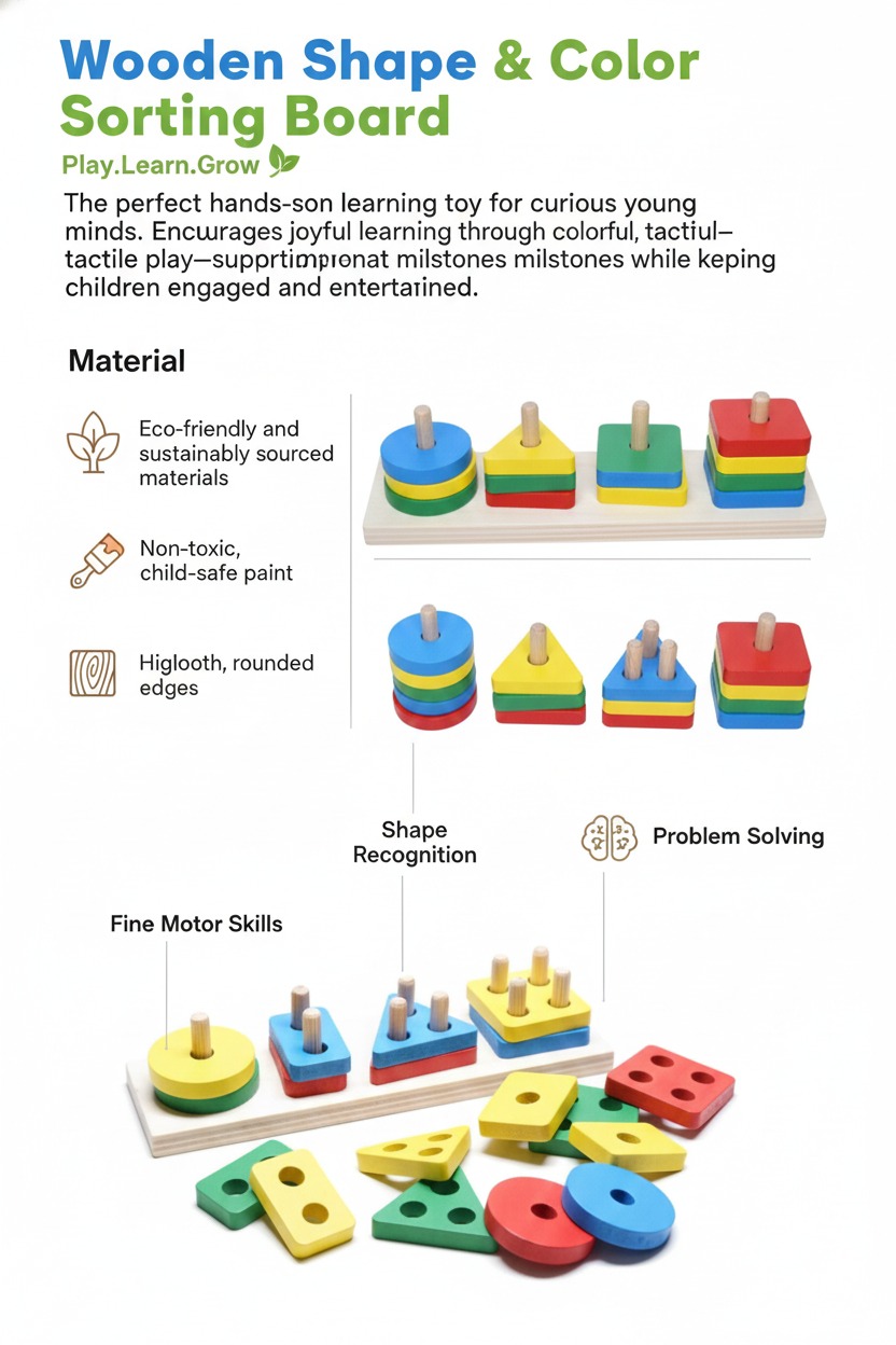 Wooden Shape & Color Sorting Board - Image 5