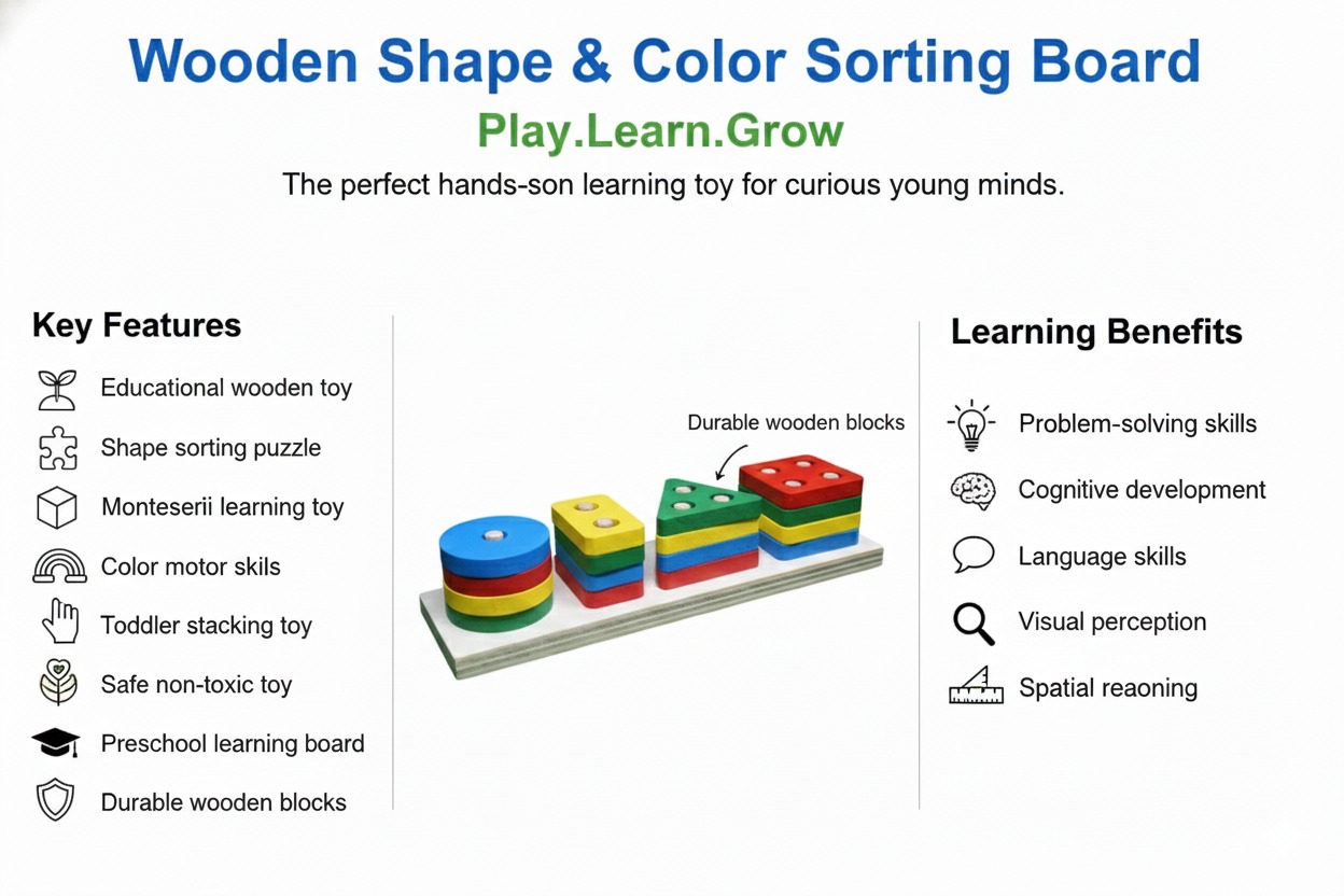 Wooden Shape & Color Sorting Board - Image 6