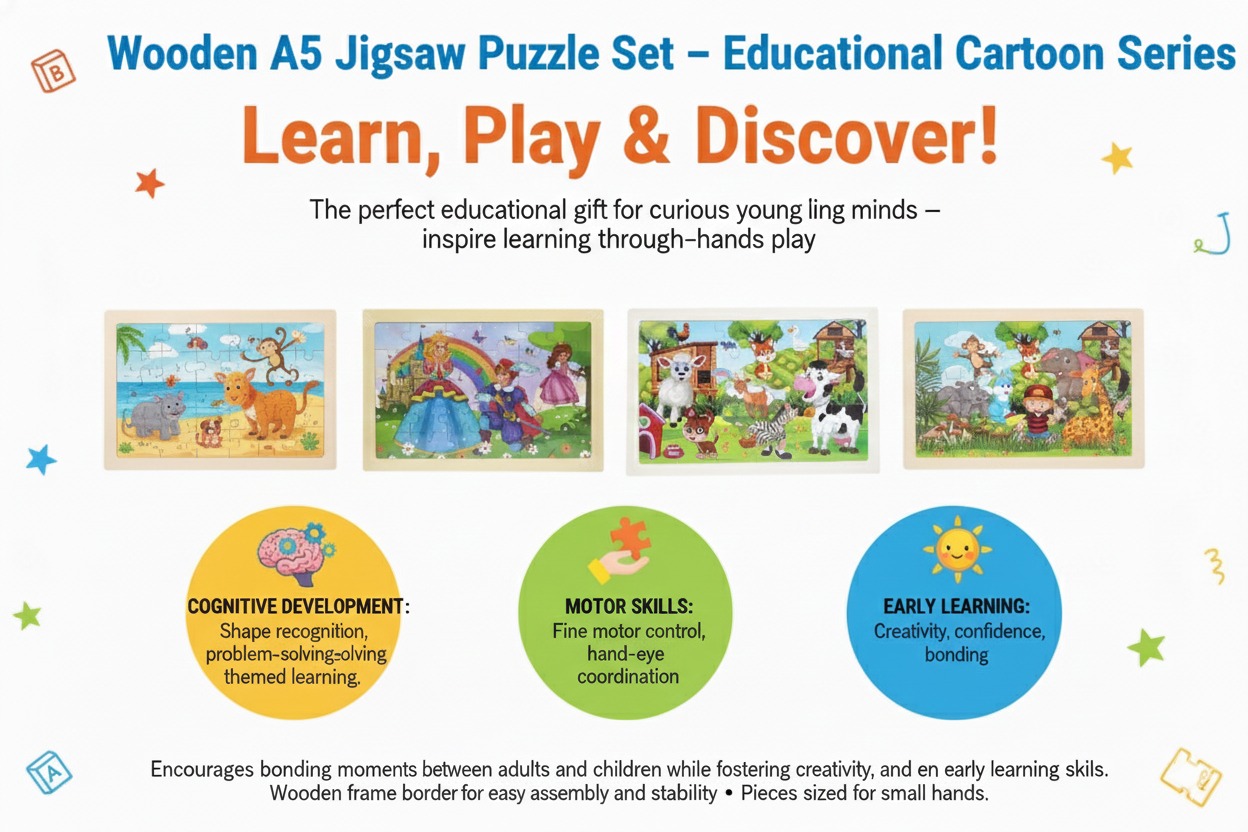 Wooden A5 Jigsaw Puzzle Set – Educational Cartoon Series - Image 4