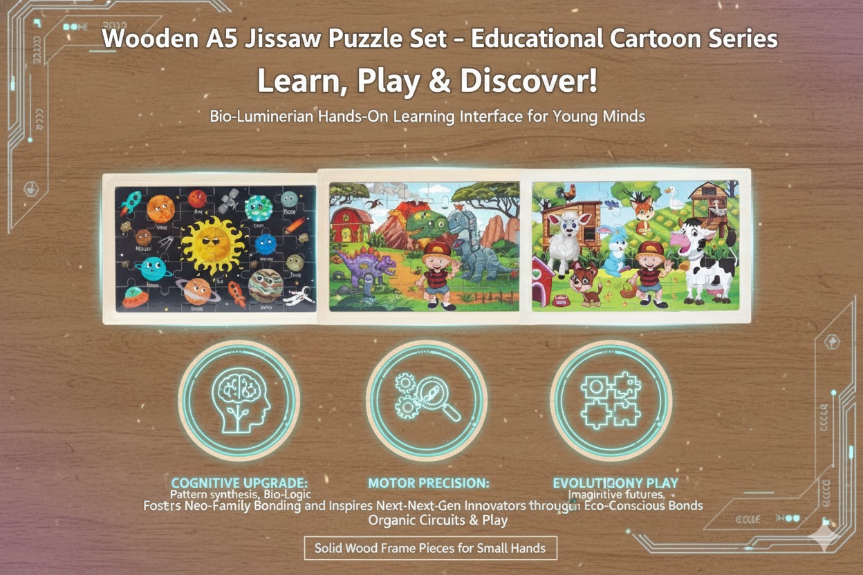 Wooden A5 Jigsaw Puzzle Set – Educational Cartoon Series - Image 5