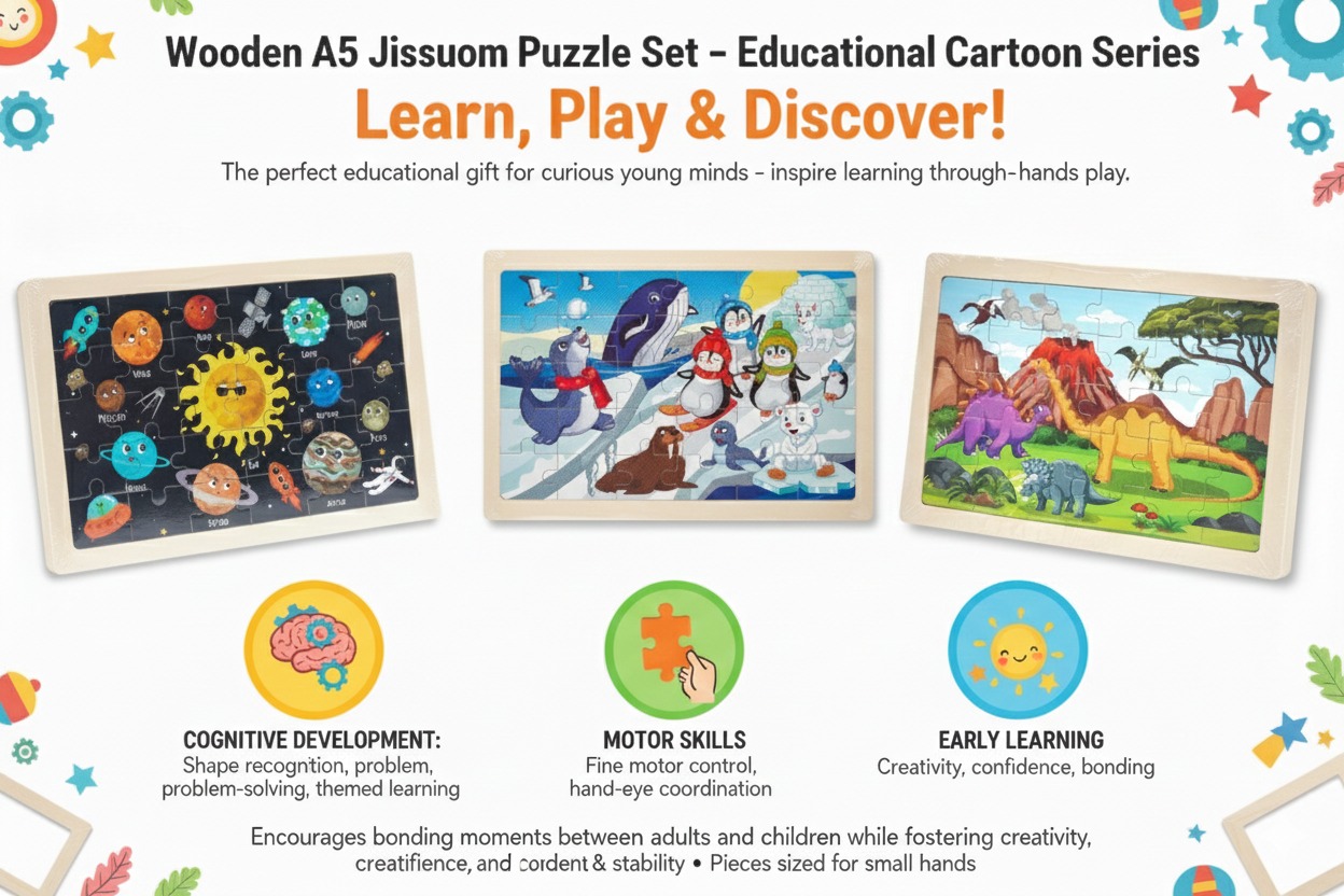 Wooden A5 Jigsaw Puzzle Set – Educational Cartoon Series - Image 6