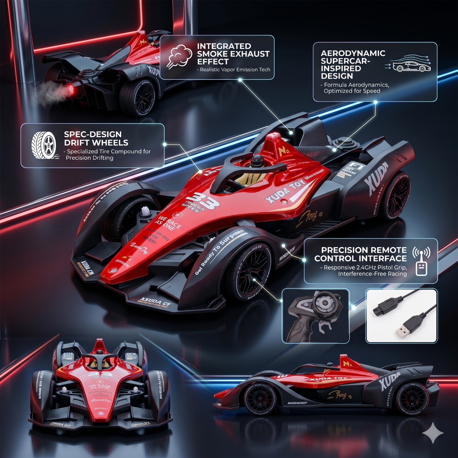 XUDA RC Racing Car - Red - Image 3