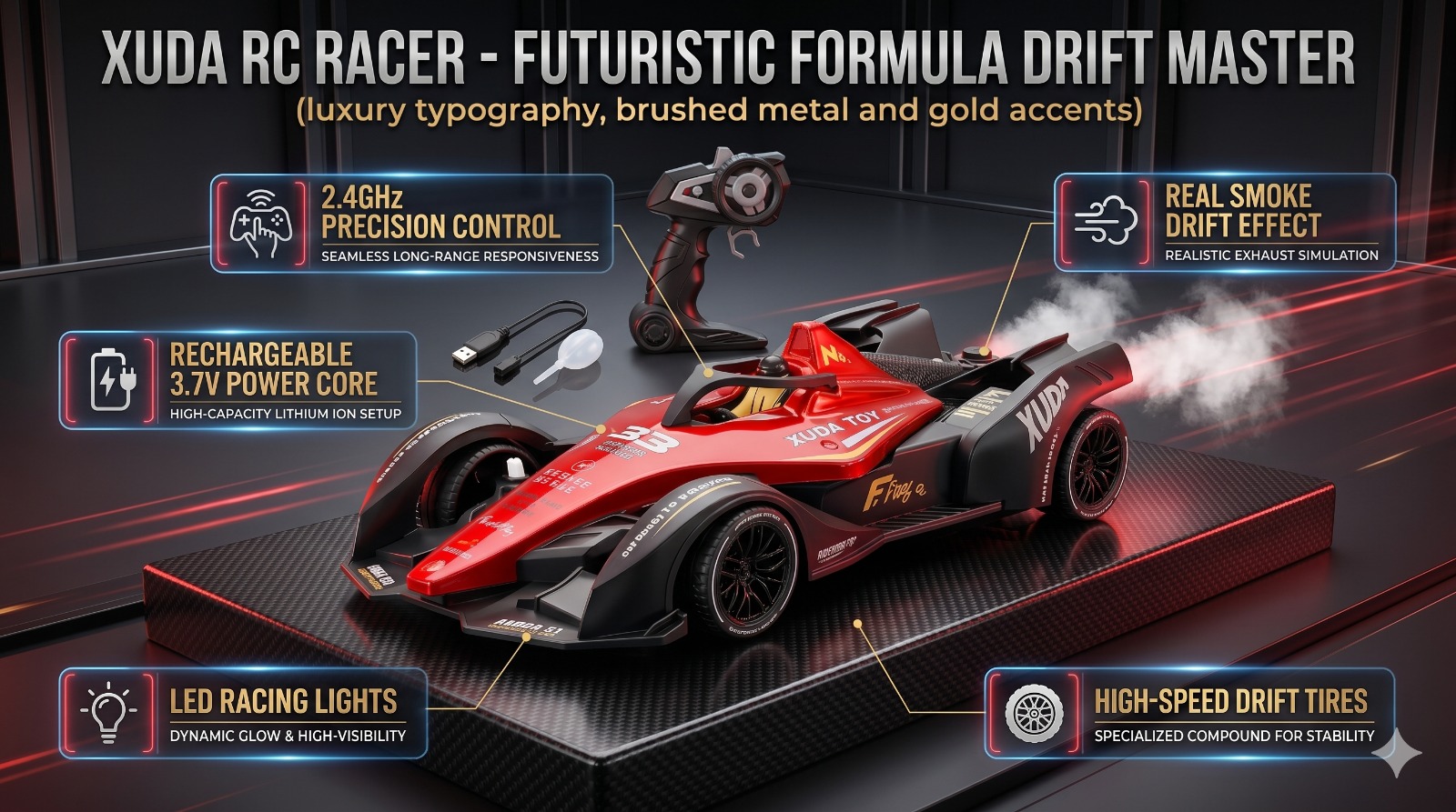 XUDA RC Racing Car - Red - Image 4
