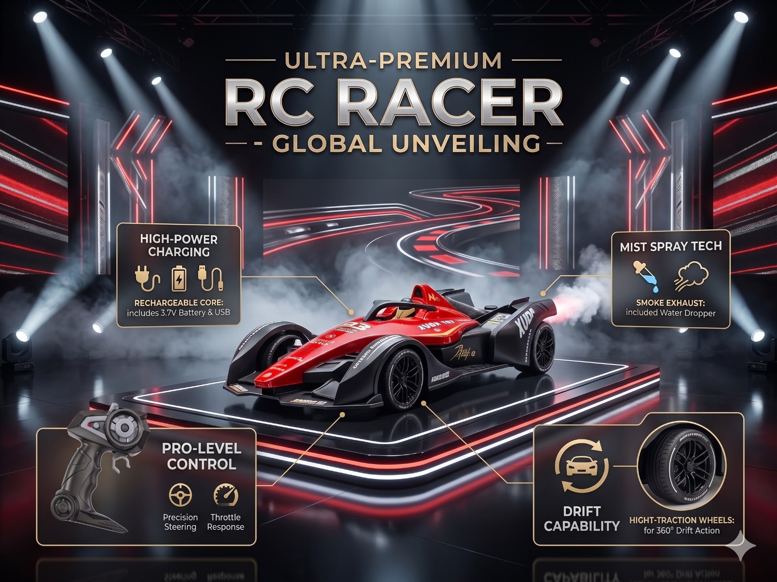 XUDA RC Racing Car - Red - Image 5