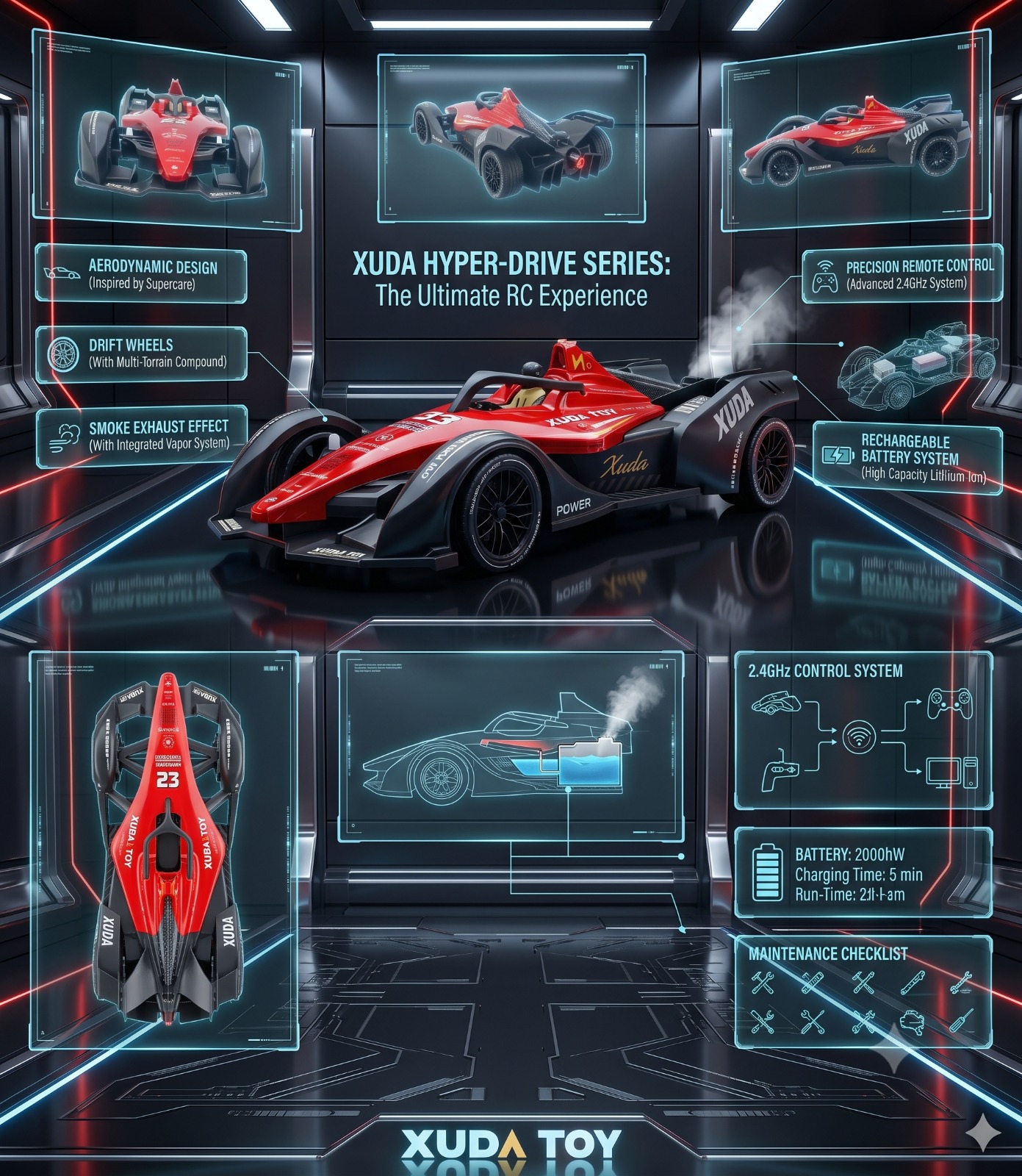 XUDA RC Racing Car - Red - Image 7