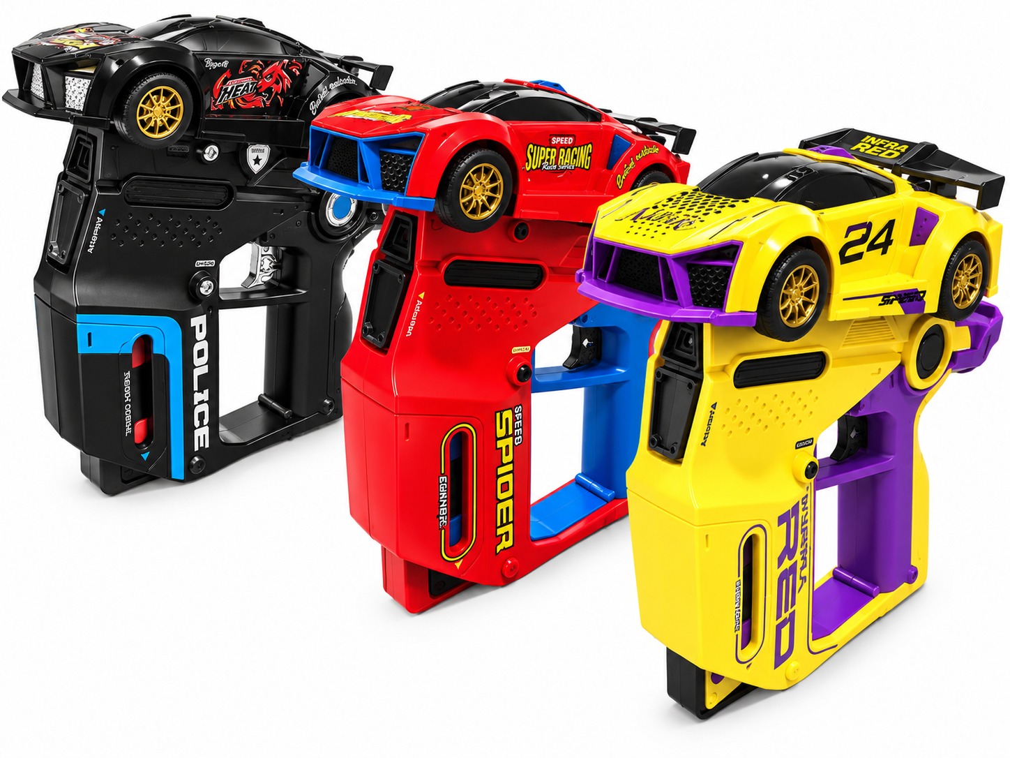 Futuristic Purple and Yellow Toy Blaster Racer with Laser Gun Set - Image 7