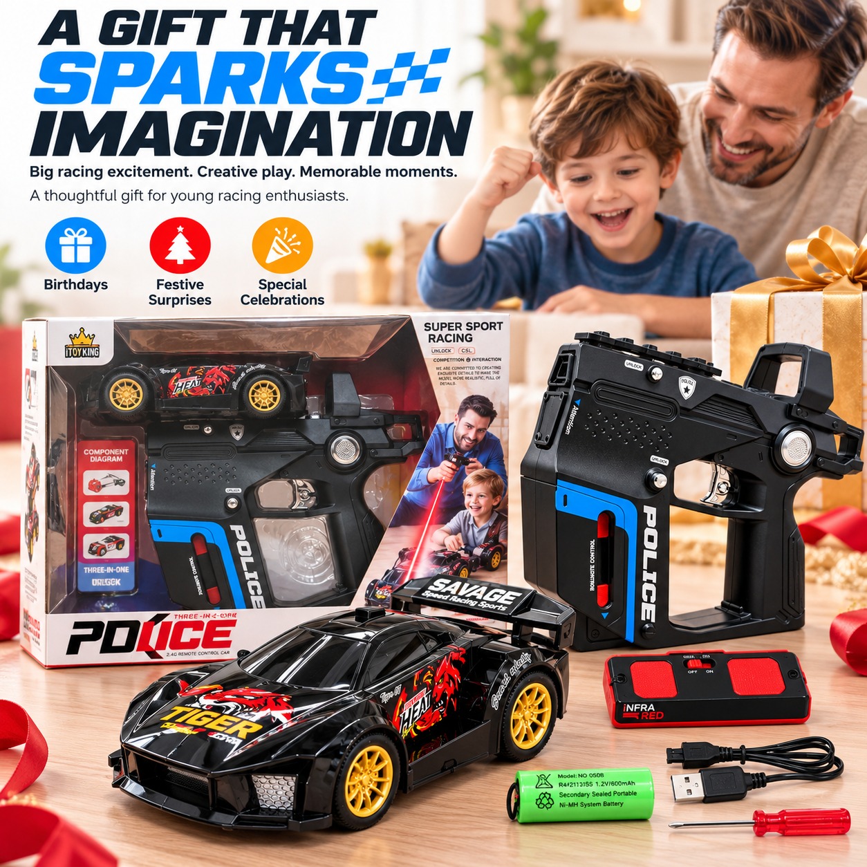 Police Toy Launcher with Racing Car & Laser Gun Set - Image 6