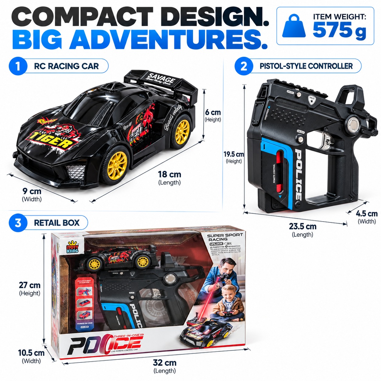 Police Toy Launcher with Racing Car & Laser Gun Set - Image 5