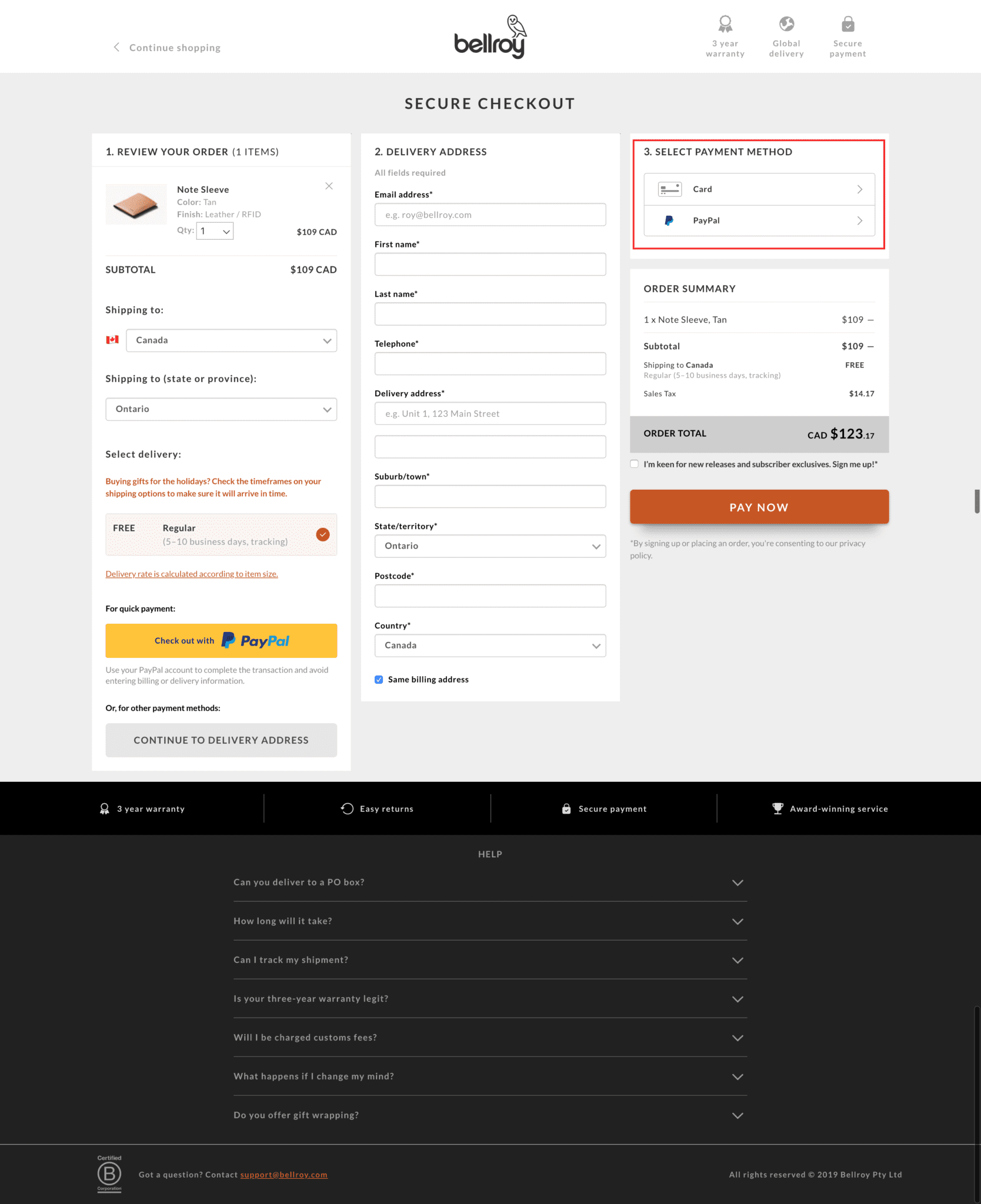 A Bellroy Seamless Checkout Experience 