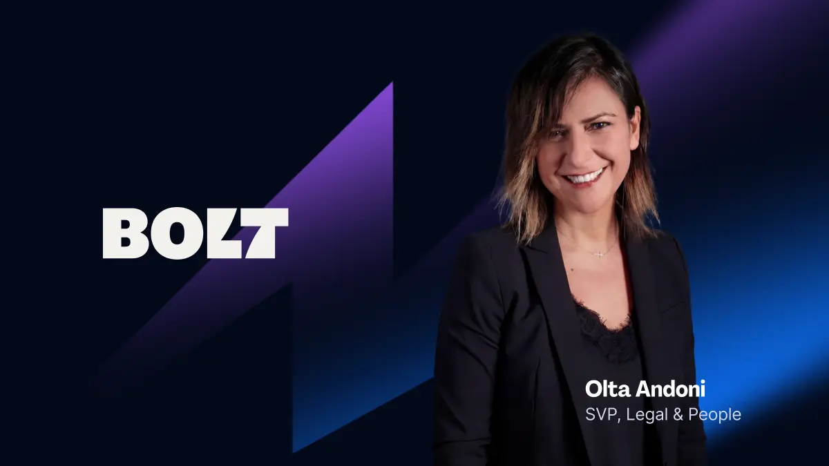 Portrait of Olta Andoni, Senior Vice President of Legal and People at Bolt.