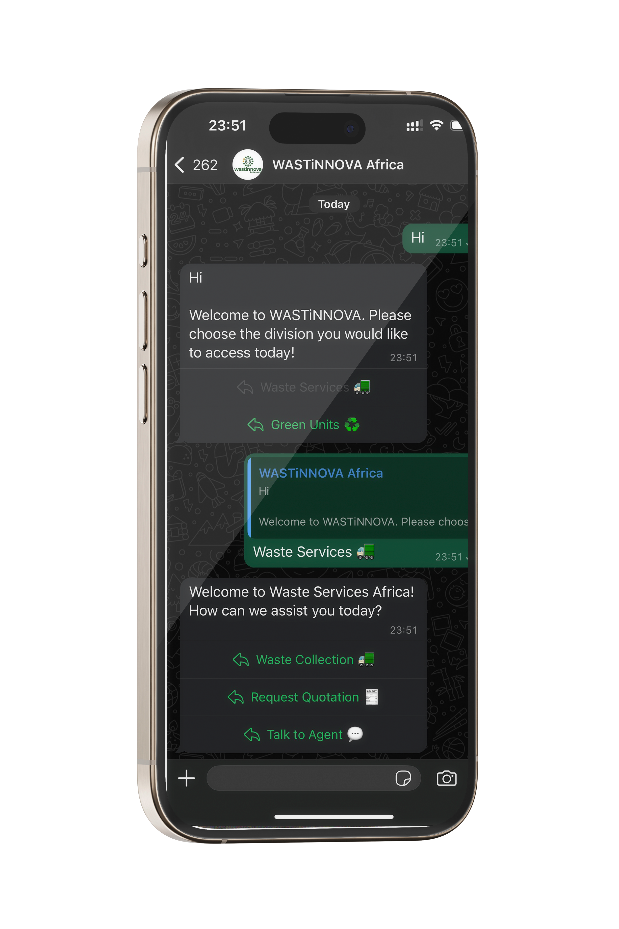 WhatsApp registration chat on a smartphone