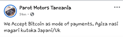 Parot Motors Tanzania Introduces Bitcoin Payment Option for Vehicle Sales