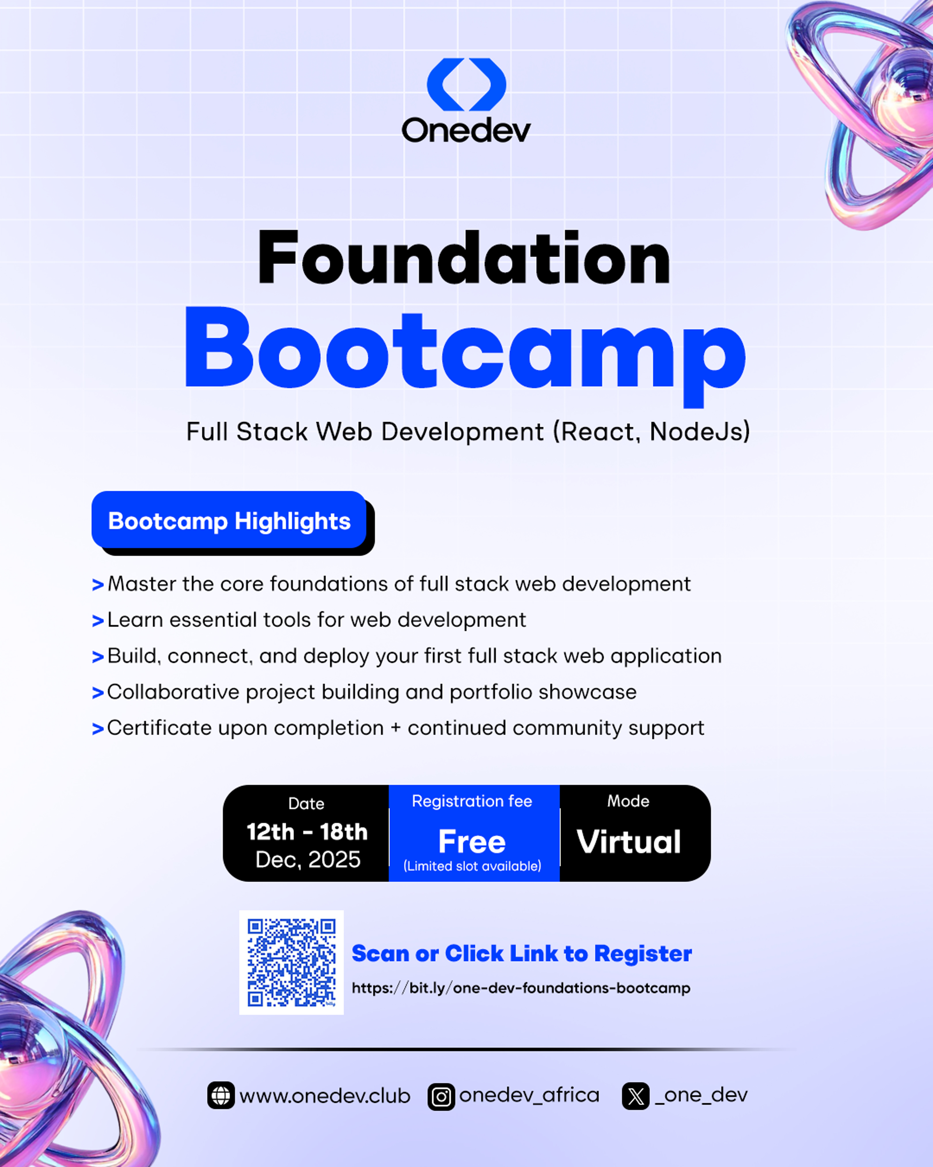OneDev launches a Free Full‑Stack Development Bootcamp