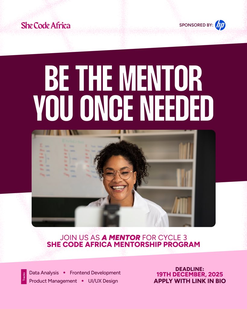 She Code Africa Opens Mentor Applications for Cycle 3,  Deadline Dec  19  2025