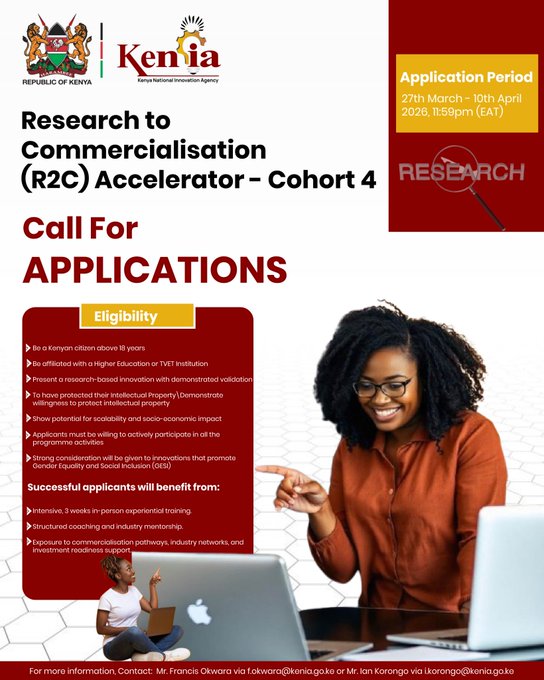 Kenya National Innovation Agency Invites Faculty to Commercialise Research Innovations by 10 April 2026