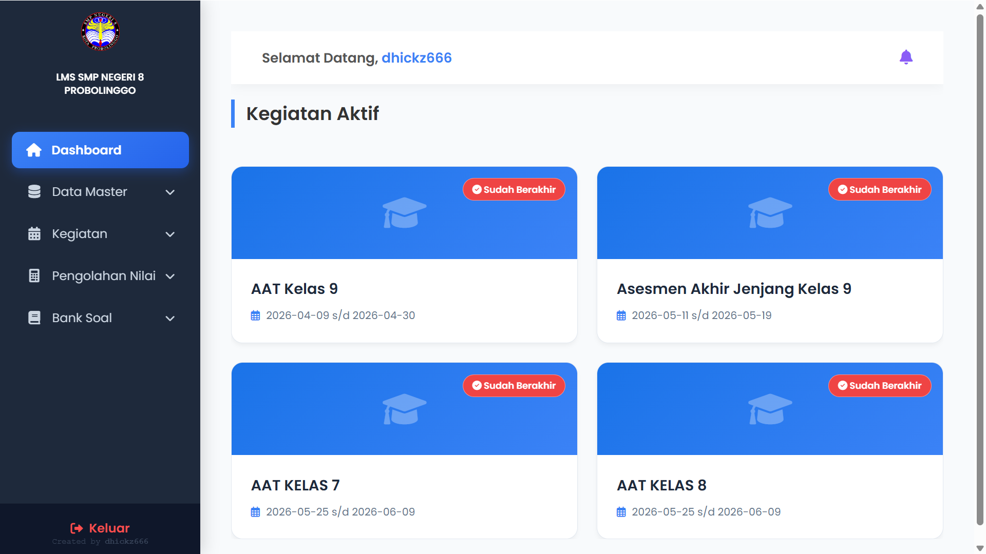 Tampilan dashboard 8LMS