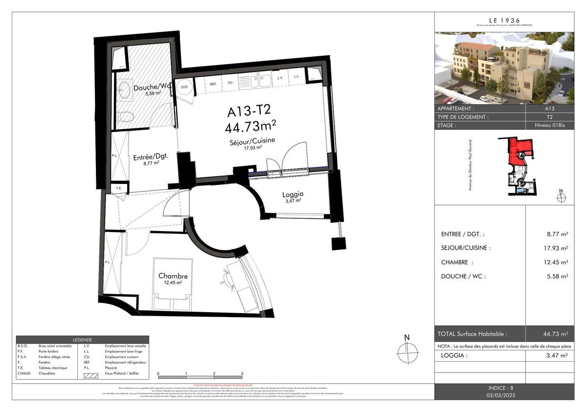 Appartement 2 pièces 44.73 m² à vendre – à Tain-l'Hermitage (26600)
