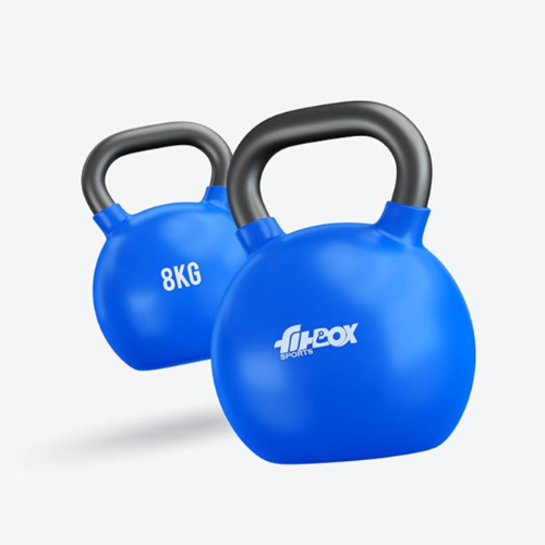 Sports Premium Blitz Blue Kettlebell 8kg Cast Iron Vinyl Coated Solid Kettlebell