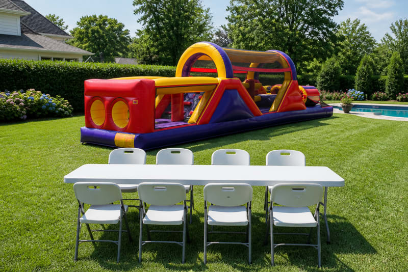 Red Yellow Obstacle Course + Table & 8 Chairs