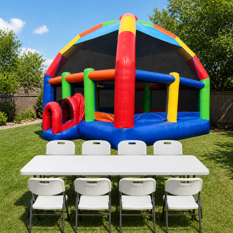 Biggest 22' X 22' Bouncer + Table & 8 Chairs