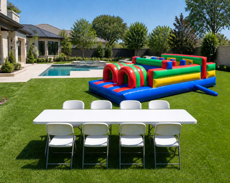 20’ Mini Double Lane Obstacle Course + Table & 8 Chairs