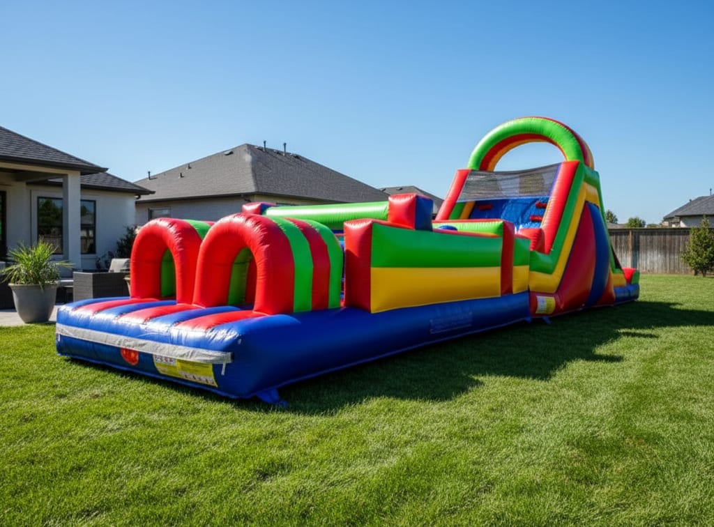 51' Double Lane Slide Rock Wall Obstacle Course WET OR DRY rental