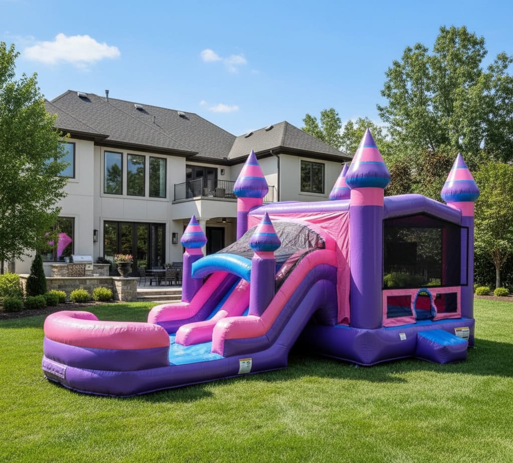 Double Lane Purplish WET OR DRY Slide & Bounce Combo rental